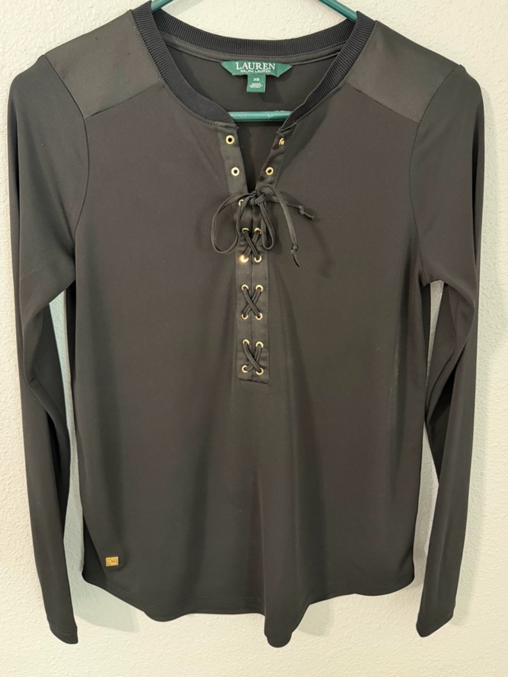 Lauren Ralph Lauren Black Long-Sleeve Lace-Up Top